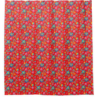Bright floral multicolored pattern retro sixties shower curtain