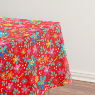 Bright floral multicolored pattern retro sixties tablecloth