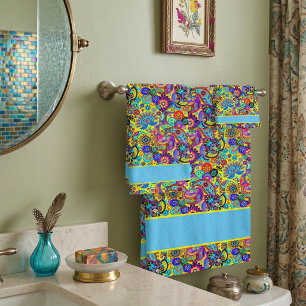Bright floral paisley bath towel set