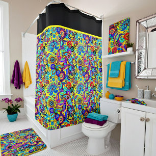 Bright floral paisley  shower curtain