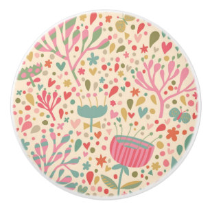 Bright floral pattern ceramic knob