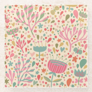 Bright floral pattern glass coaster