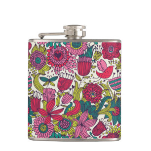 Bright floral pattern hip flask