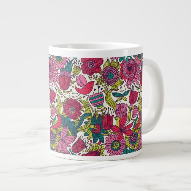 Bright floral pattern large coffee mug (Front Right)