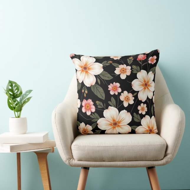 Bright floral pattern on black cushion (Chair)