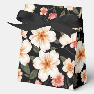 Bright floral pattern on black favour box