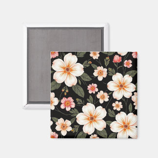 Bright floral pattern on black magnet