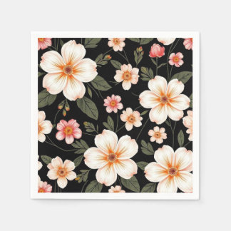 Bright floral pattern on black napkin