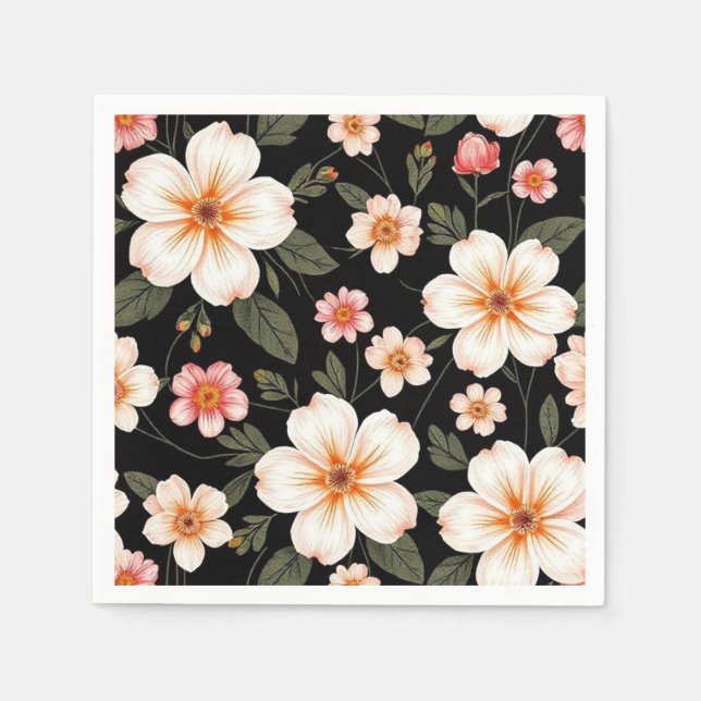 Bright floral pattern on black napkin (Front)