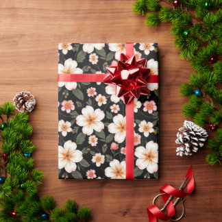 Bright floral pattern on black wrapping paper