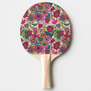 Bright floral pattern ping pong paddle
