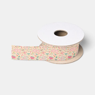 Bright floral pattern satin ribbon