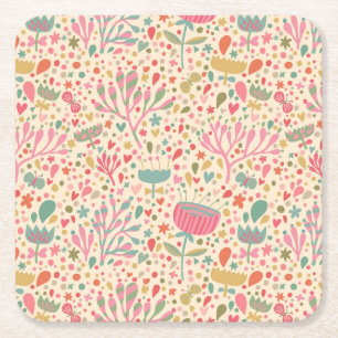 Bright floral pattern square paper coaster