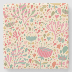 Bright floral pattern stone coaster