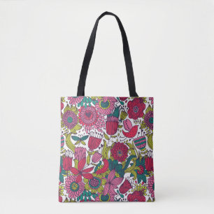 Bright floral pattern tote bag