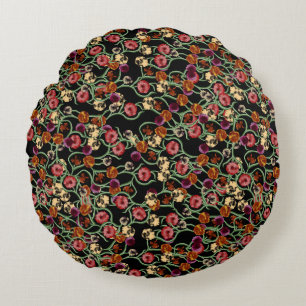 Bright Floral Pattern with Green Foliage Round Cushion