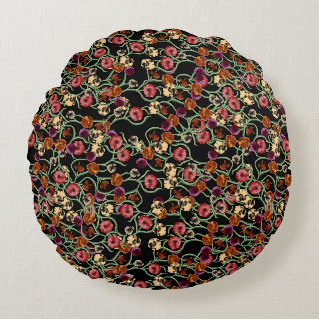 Bright Floral Pattern with Green Foliage Round Cushion (Front)