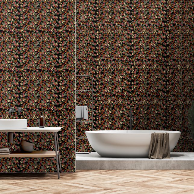 Bright Floral Pattern with Green Foliage Wallpaper (Bathroom)