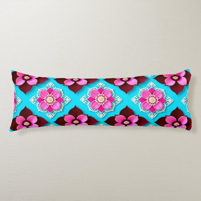 Bright Floral Pattern with Pink Flowers Body Cushion (Front)