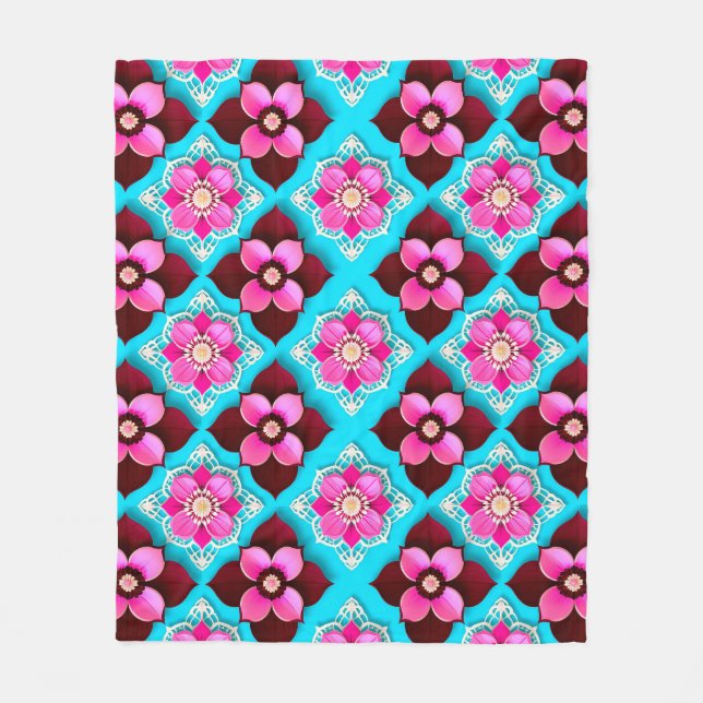 Bright Floral Pattern with Pink Flowers Fleece Blanket (Front)