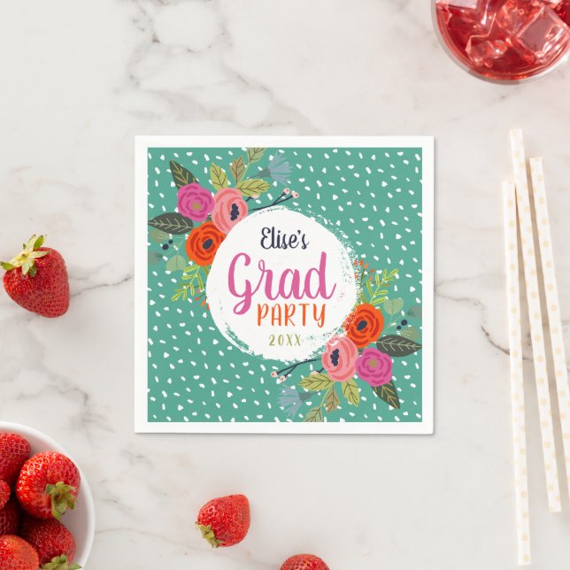 Bright Floral Personalised Grad Party Napkin (Insitu)