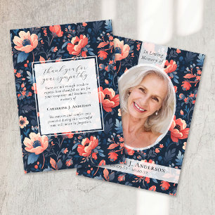 Bright Floral Photo Sympathy Funeral Memorial Thank You Card