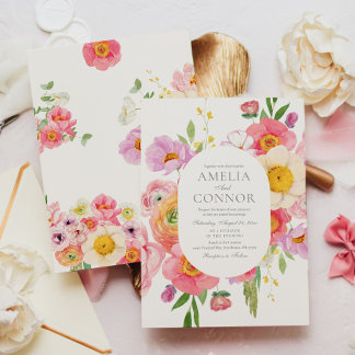 Bright Floral Photo Wedding Invitation