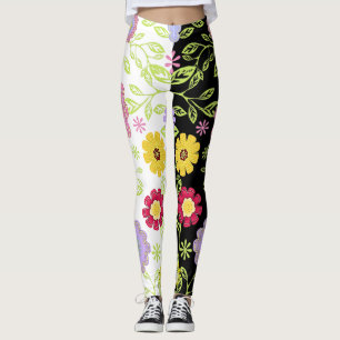 Bright Floral Pop Art Painting Bi-Colour Pattern Leggings