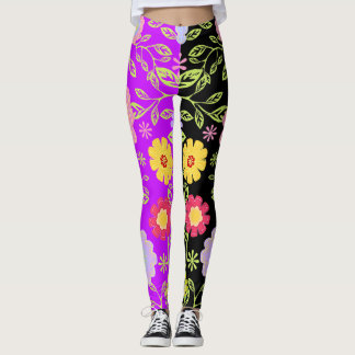 Bright Floral Pop Art Painting Bi-Colour Pattern Leggings