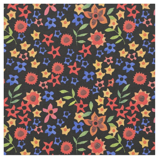 Bright Floral Print Pattern Custom Fabric (Close Up)