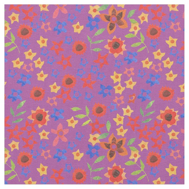 Bright Floral Print Pattern on Magenta Fabric (Close Up)