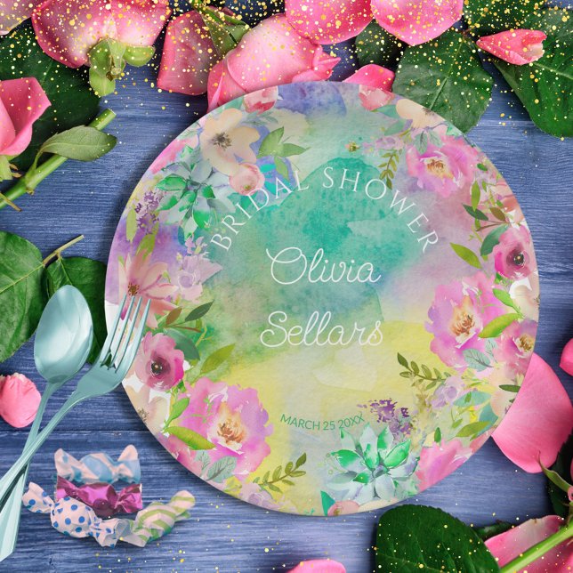 Bright Floral Profusion Bridal Shower Paper Plate (English garden Bridal Shower)