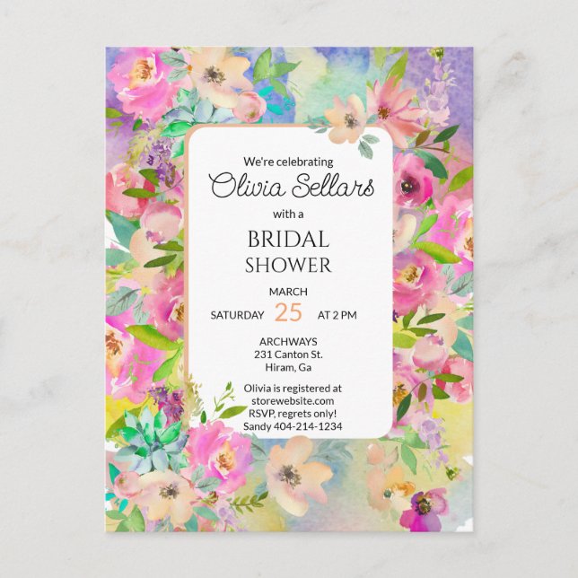 Bright Floral Profusion Bridal Shower Postcard (Front)