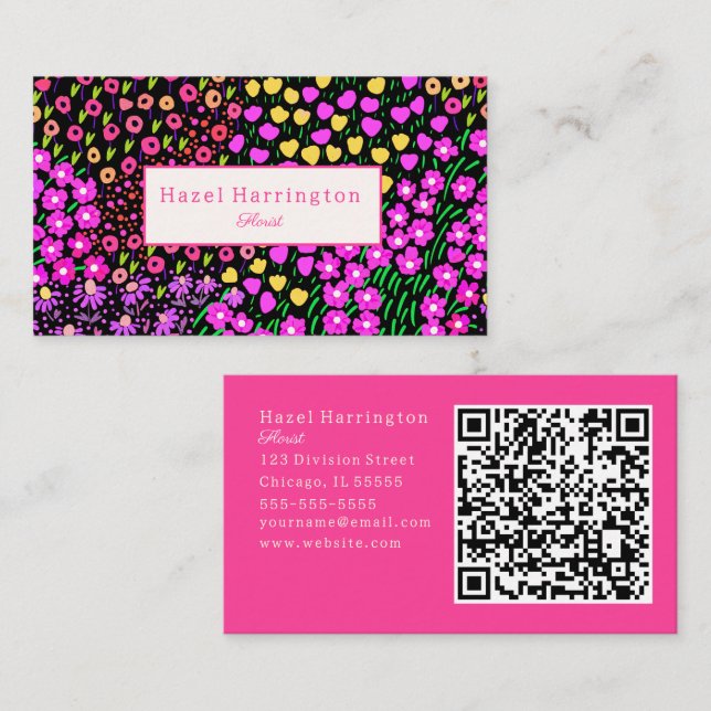Bright Floral QR Code Business Card Scannable (Front/Back)