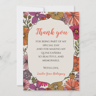 Bright Floral Quinceañera | Colourful Whimsical Thank You Card