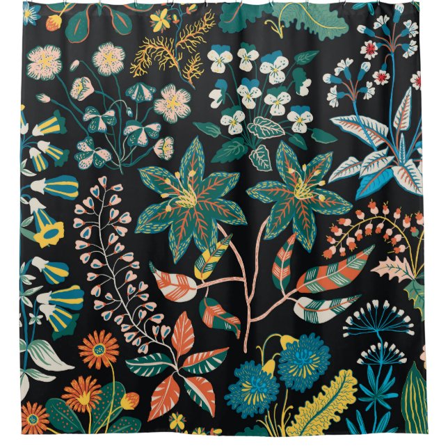 Bright Floral: Random Botanical Seamless. Shower Curtain (Front)