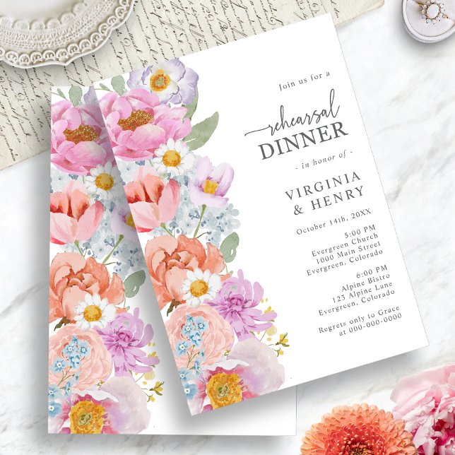 Bright Floral Rehearsal Dinner Invitation (Bright Floral Rehearsal Dinner Invitation by Painted Paperie
)
