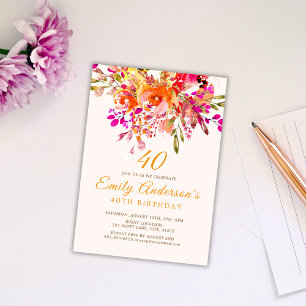 Bright Floral Romantic 40th Birthday Party Invitation