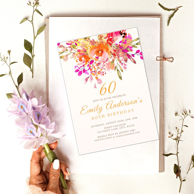 Bright Floral Romantic 60th Birthday Party Invitation (Creator Uploaded)