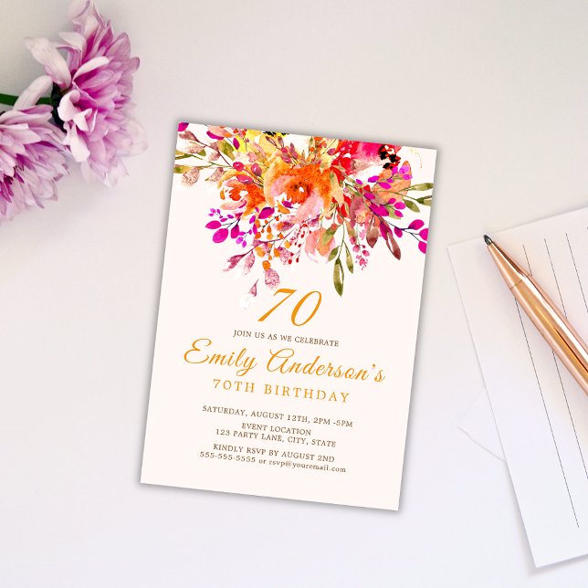 Bright Floral Romantic 70th Birthday Party Invitation (Creator Uploaded)