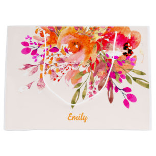Bright Floral Romantic Custom Name Large Gift Bag