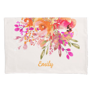 Bright Floral Romantic Custom Name Pillowcase
