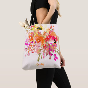 Bright Floral Romantic Custom Name Tote Bag