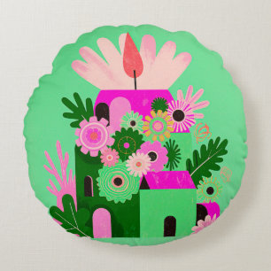 Bright Floral Round Pouf Cushion
