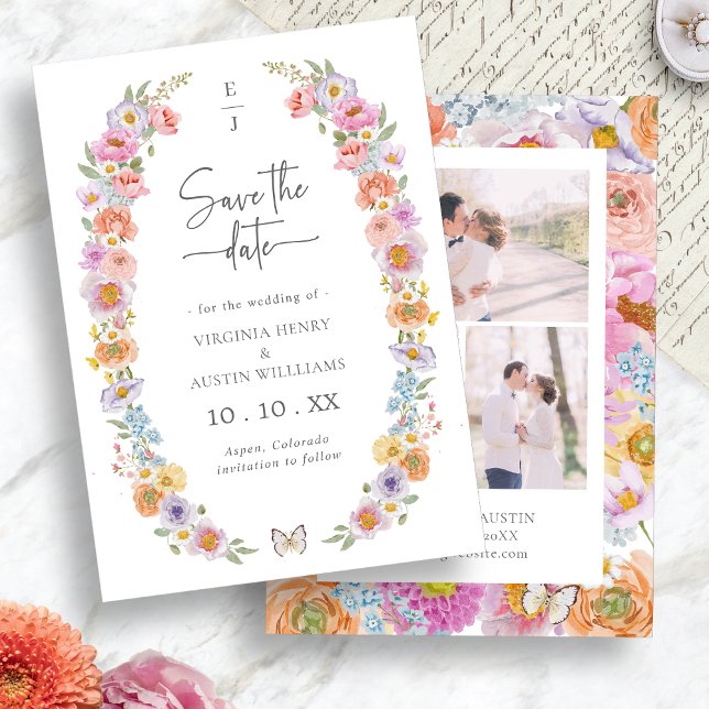Bright Floral Save The Date (Bright Watercolor Floral Save The Date Card by Painted Paperie
)