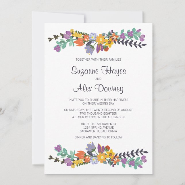Bright Floral Spring Wedding Invitation (Front)
