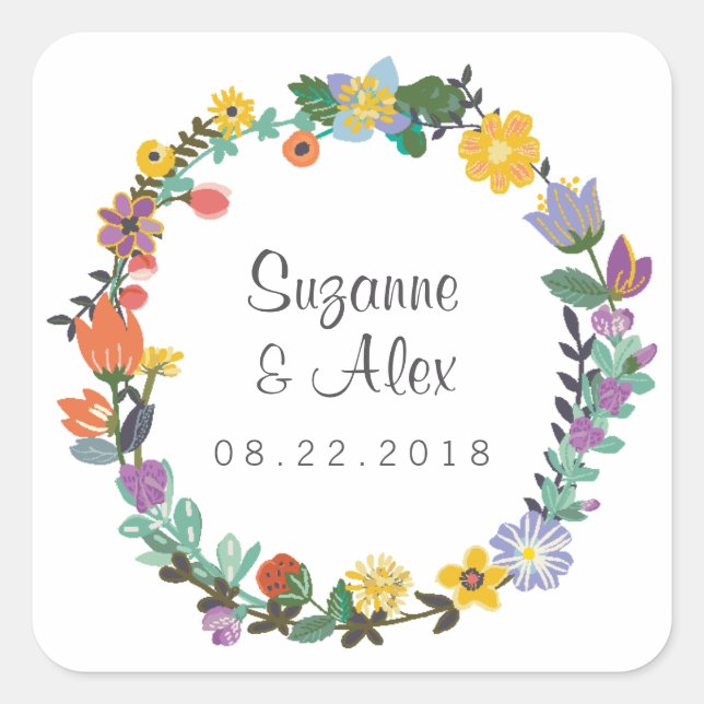 Bright Floral Spring Wedding Sticker (Front)
