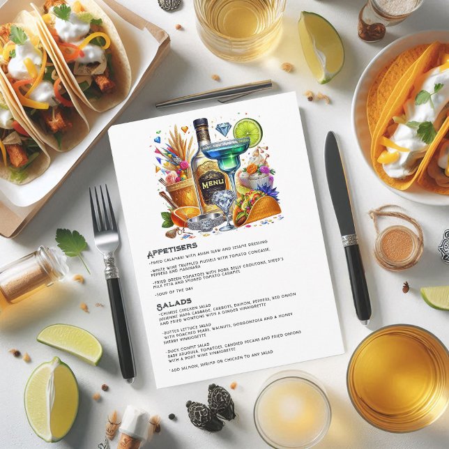 Bright Floral Tacos and Tequila Fiesta Celebration Menu (Bright Floral Tacos and Tequila Fiesta Celebration Menu)