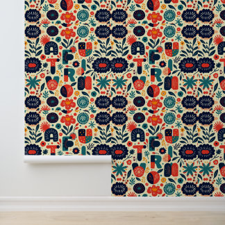 Bright Floral Typography Art Pattern Wallpaper