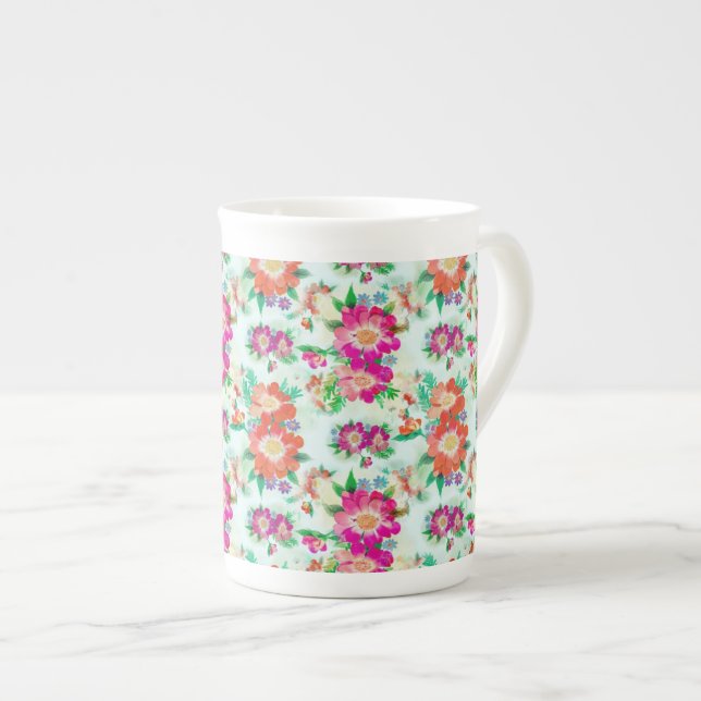 Bright Floral Vintage Pattern Bone China Mug (Front Right)